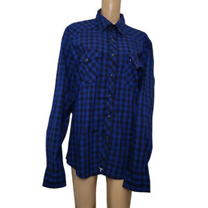 Wrangler Mens L Long Sleeve Collared Button Down Shirt Blue Plaid